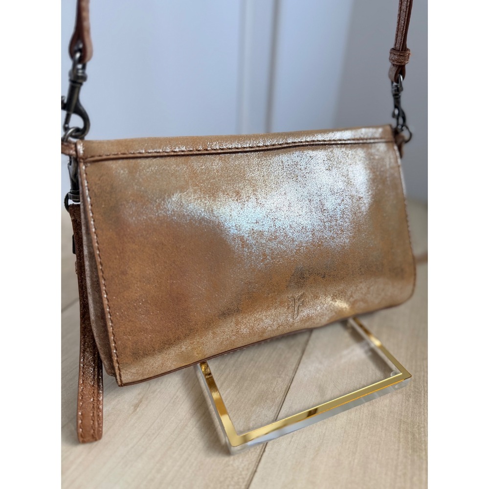 FRYE Melissa Convertible Crossbody Wristlet Bag Clutch Shimmery Metallic Bronze